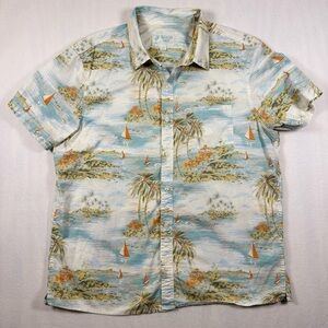 American Eagle Outfitters Light Blue & Orange Tropical Button-Down Shirt
